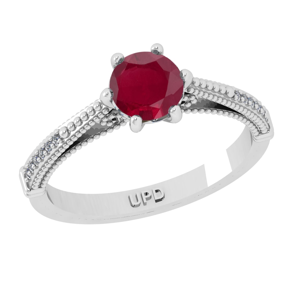 0.90 Ctw VS/SI1 Ruby and Diamond 14k white Gold Engagement Ring (ALL DIAMON: Center Stone Weight :-0.84 Ctw ( Round Cut) Center Stone Color :-Ruby Center Stone Setting : Prong Side Diamond Weight Of Ctw :- 0.06 Ctw Color : J-K Clarity : VS/SI1 Daimond Setting : Prong Metal