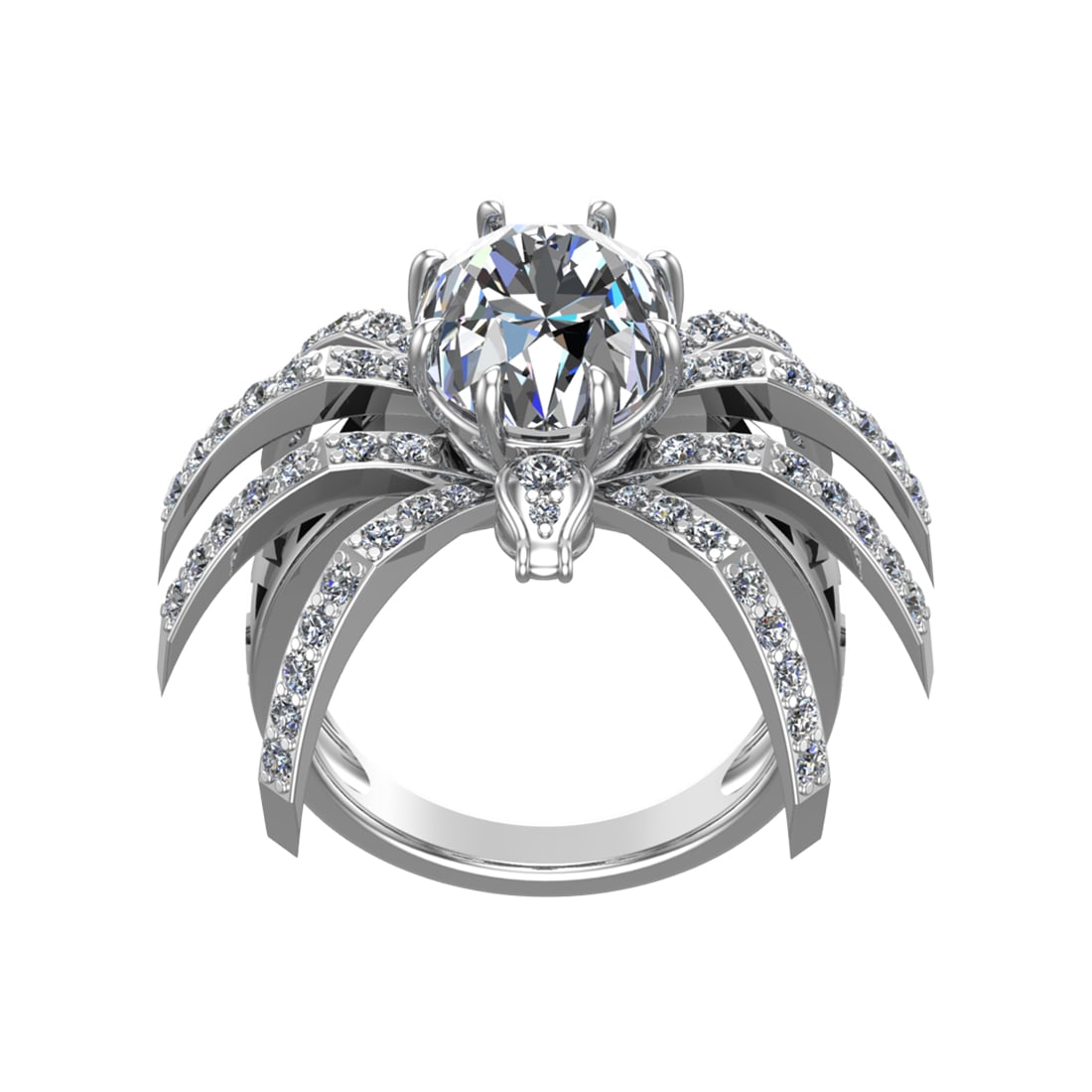 4.99 Ctw SI2/SI1 Diamond Prong Set 14k white Gold Creature theme Ring: Center Daimond Weight :-3.50 Ctw ( Oval Cut) Color : G-H Clarity : SI2/SI1 Side Diamond Weight Of Ctw 1.49 Ctw Color : G-H Clarity : SI2/SI1 Daimond Setting : Prong Metal Weight : Approx 12.27 Gram 14