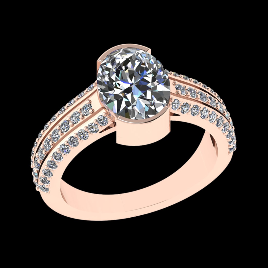 3.06 Ctw VS/SI1 Diamond 10k Rose Gold Engagement Ring (ALL DIAMOND ARE LAB: Center Daimond Weight :-2.50 Ctw ( Oval Cut) Color : J-K Clarity : VS/SI1 Side Diamond Weight Of Ctw 0.56 Ctw Color : J-K Clarity : VS/SI1 Daimond Setting : Prong Metal Weight : Approx 4.33 gram 10k R