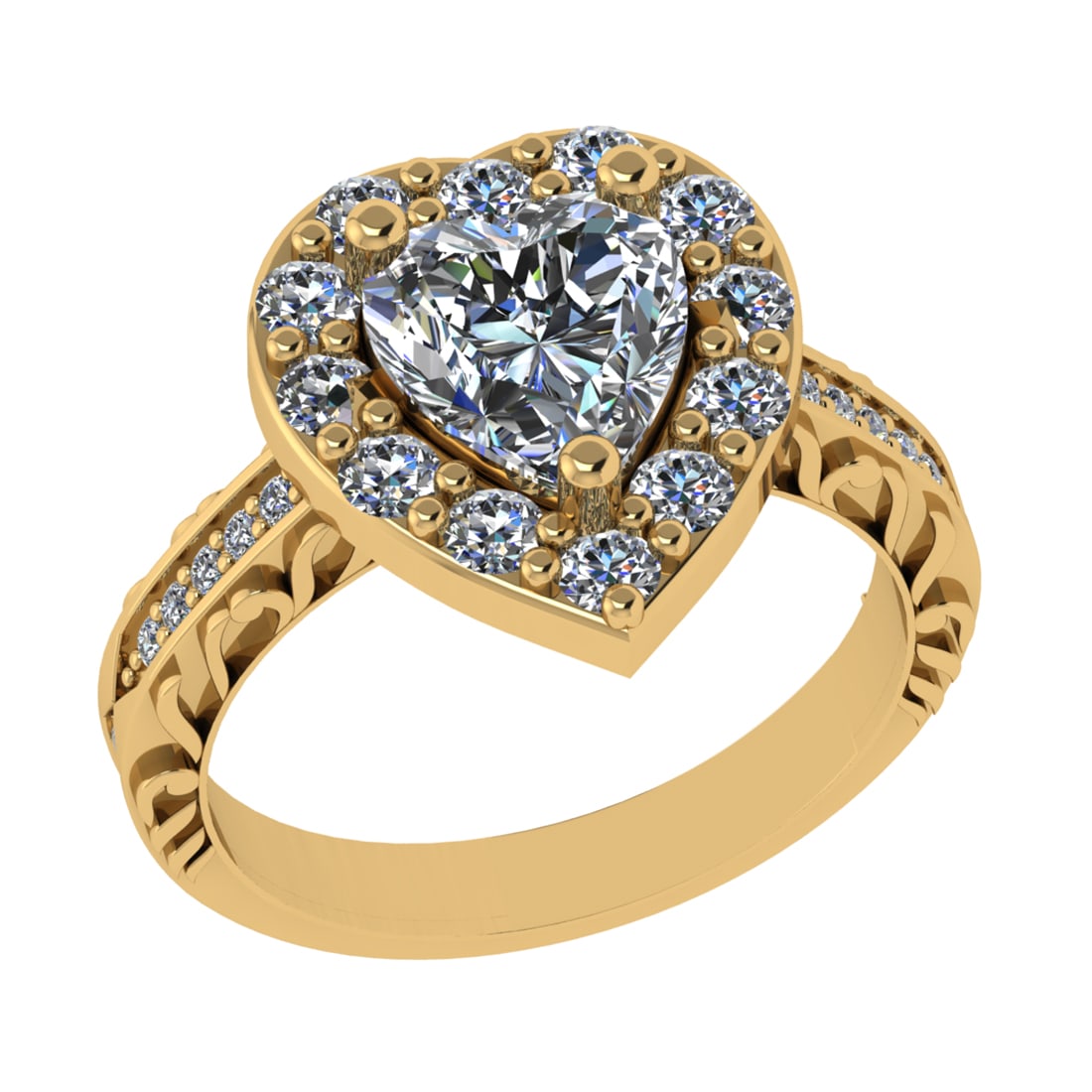 2.52 Ctw VS/SI1 Diamond 14k Yellow Gold Engagement Ring (ALL DIAMOND ARE LA: Center Diamond Weight : 1.50 Ctw ( Heart Cut ) Color :- J-K Clarity :VS/SI1 Stone Setting : Prong Side Diamond Weight Of Ctw 1.02 Ctw Side Stone Color : J-K Stone Clarity :VS/SI1 Stone Setting : Prong