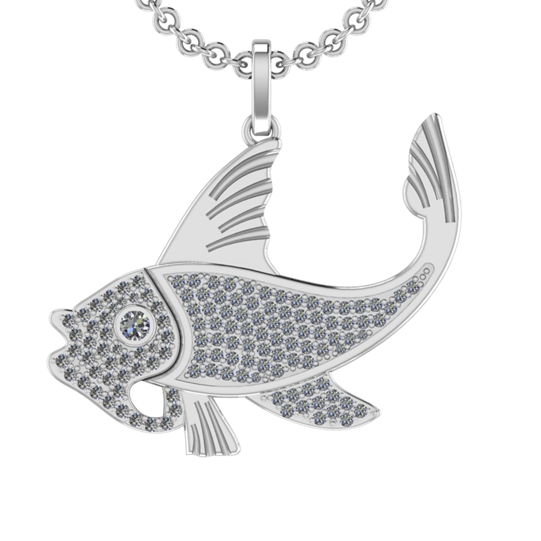 1.01 Ctw SI2/SI1 Diamond 14k White Gold Fish Pendant (ALL DIAMOND ARE LAB G: Total Diamond Weight :-1.01 Ctw (Round cut) Color :- G-H Clarity : SI2/SI1 Setting : Prong Metal Weight : Approx 7.70 gram 14k White Gold Fish Pendant (ALL DIAMOND ARE LAB GROWN) #3SS90189v12