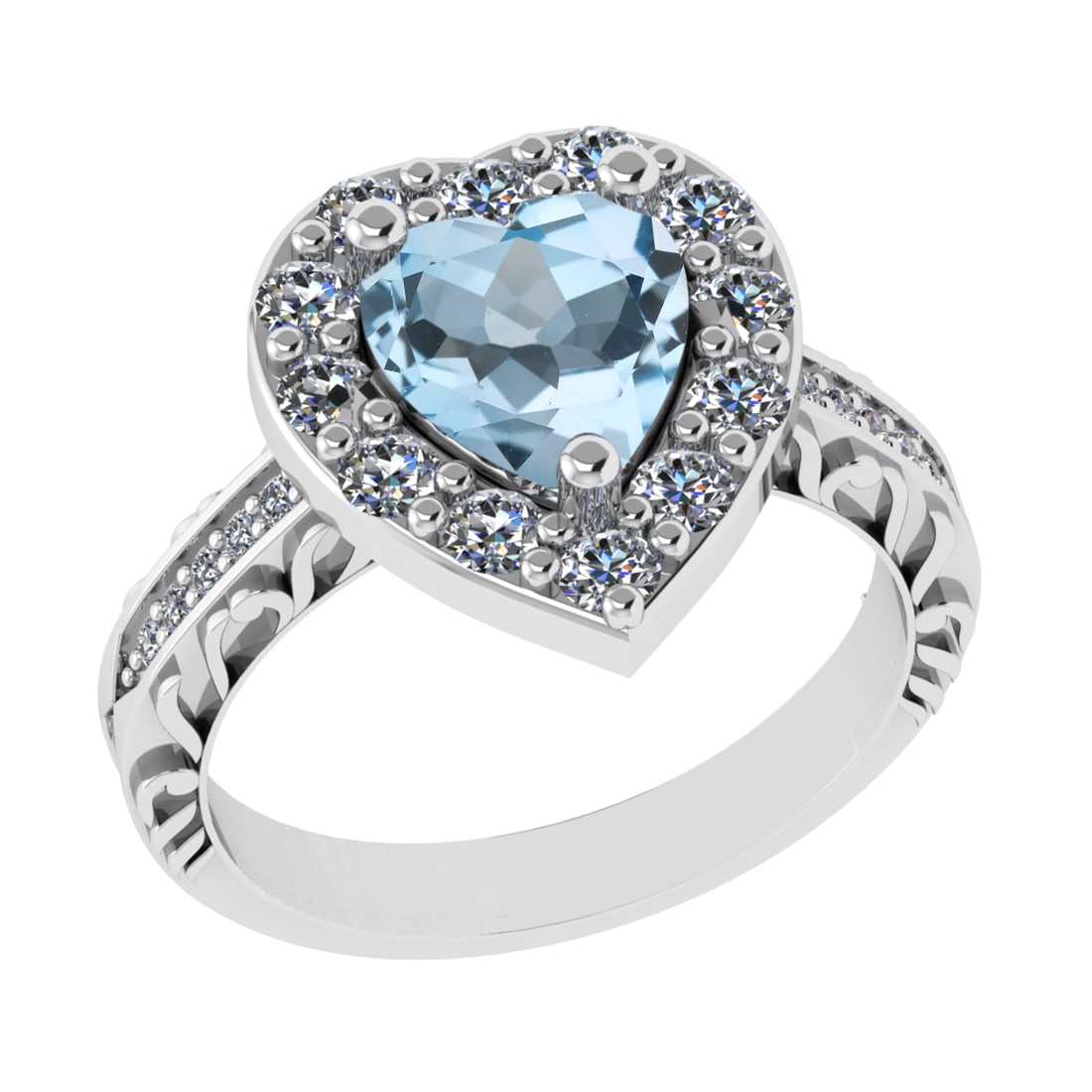 2.52 Ctw VS/SI1 Blue Topaz And Diamond 14K White Gold Engagement Ring( ALL: Center Stone Weight : 1.50 Ctw ( Heart Cut ) Center Stone Color : Blue Topaz Stone Setting : Prong Side Diamond Weight Of Ctw 1.02 Ctw Side Stone Color : J-K Stone Clarity : VS/SI1 Stone Setting :