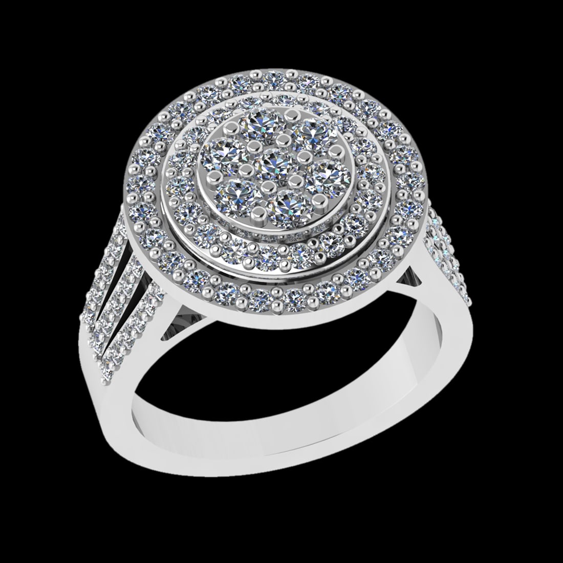 1.60 Ctw VS/SI1 Diamond 14 K White Gold Cluster Engagement Ring (ALL DIAMON: Total Diamond Weight : 1.60 Ctw (Round cut) Center Diamond Color :- G-H Center Clarity : VS/SI1 Stone Setting : Prong Metal Weight : Approx 7.70 Gram 14 K White Gold Cluster Engagement Ring Current