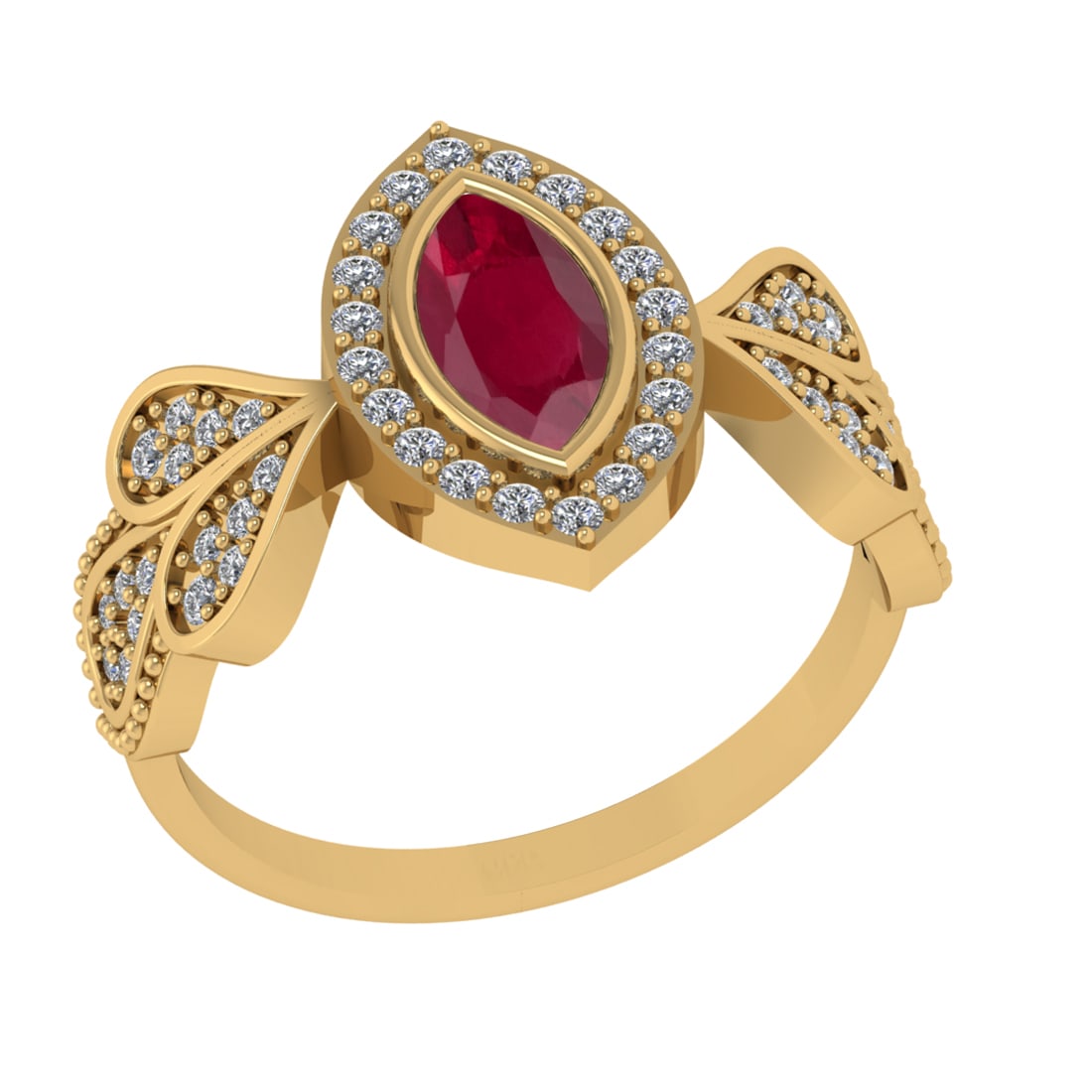 0.83 Ctw VS/SI1 Ruby and Diamond14K Yellow Gold Engagement Ring: Center Stone Weight : 0.50 Ctw (Marquise Cut) Center Stone Color :-Ruby Center Stone Setting : Prong Side Diamond Weight Of Ctw 0.33 Ctw Color : J-K Clarity : VS/SI1 Stone Setting : Prong Metal Weight