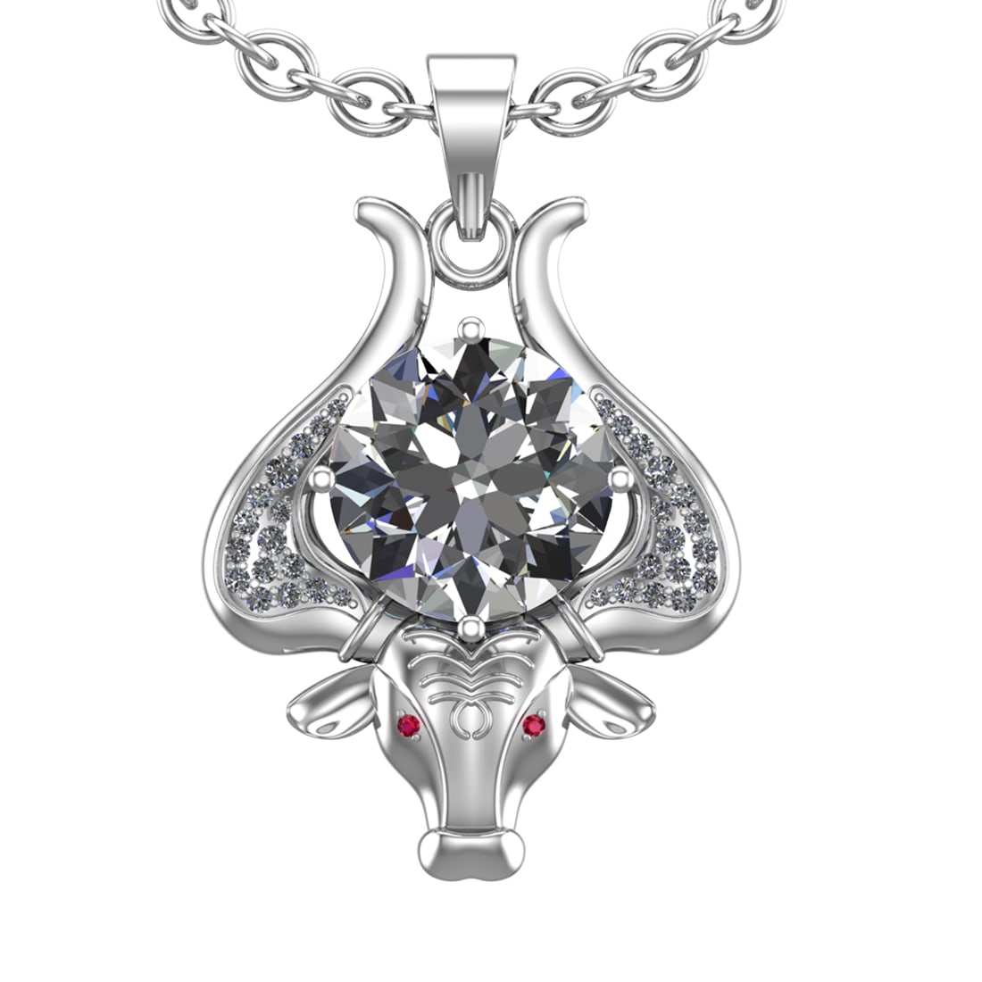 2.89 Ctw VS/SI1 Diamond 14k white Gold Creature Theme Pendant Necklace (ALL: Eye Stone Weight :- 0.05 ctw Eye Stone Color :- ( Ruby) Center Daimond Weight :-2.50 Ctw ( Round Cut) Color : G-H Clarity : VS/SI1 Side Diamond Weight Of Ctw 0.34 Ctw Color : G-H Clarity : VS/SI1