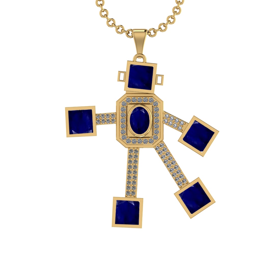 7.65 Ctw VS/SI1 Blue Sapphire and Diamond 14K Yellow Gold Necklace(ALL DIAM: Center Stone Weight 7.00 Ctw (Princess & Oval cut) Color :- Blue Sapphire Center Stone Setting : Prong Side Diamond Weight Of Ctw0.65 Ctw Color : J-K Clarity : VS/SI1 Stone Setting : Prong Metal Weigh
