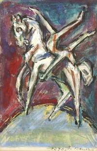 Bauch Jan (1898 - 1995) Equestrian acrobat, 1970: tempera/paper, mat window 45,5 x 30 cm, signed bottom right 1970 Jan Bauch, provenance: originally purchased from artist's studio, framed, mount, glass