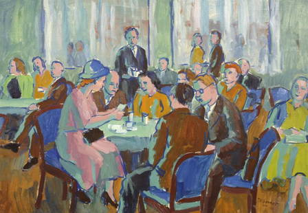 Barnet Josef Vaclav (1907 - 1990) Cafe Vltava, 1960: oil/canvas, 70 x 101 cm, signed bottom right J. V. Barnet 574./1960, original artist's desciption and label on the reverse, framed