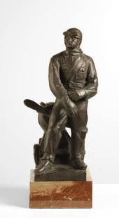 Benda Bretislav (1897 - 1983) Aviator, 1930: patinated bronze 3/5, height 34 cm, signed bottom B. Benda, marble plinth, casting mark III/V on the reverse, authenticity verified by artist's family, document attached