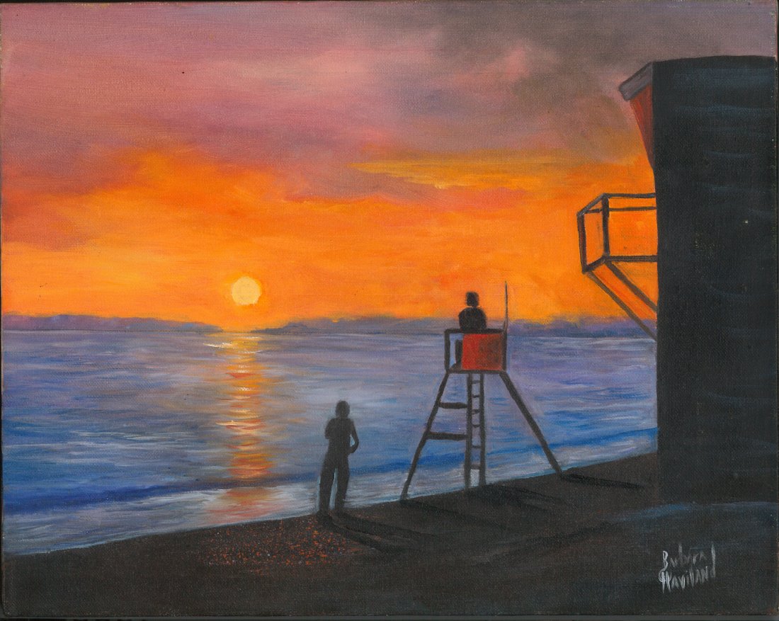 Painting, "Sunset Beach": Signed By Artist, Title : Sunset Beach, Series : Unknown, Published Date : Unknown, Medium : Acrylic on Canvas.. Measurements : Unframed ( 11x14