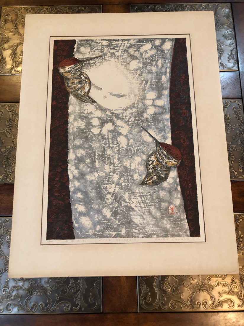 Kaoru Kawano: Signed by Artist: Kawano, Kaoru (Japanese, 1916-1965) Title: Woodpecker (B) Date: late 1950's Medium: color woodblock print on paper Dimension: 22 x 15 inches Edition: 121/200 Signature: signed, title