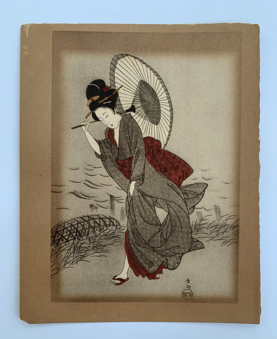 Shiba Kōkan " Elegant Edo Beauty": Artist: Shiba Kōkan (Japan 1747-1818) Title: Elegant Edo Beauty. Edition: The Nippon Mokuhan Gashu. Circa: 1850 Medium: Woodblock Print. Size: (8.5x6.5in)