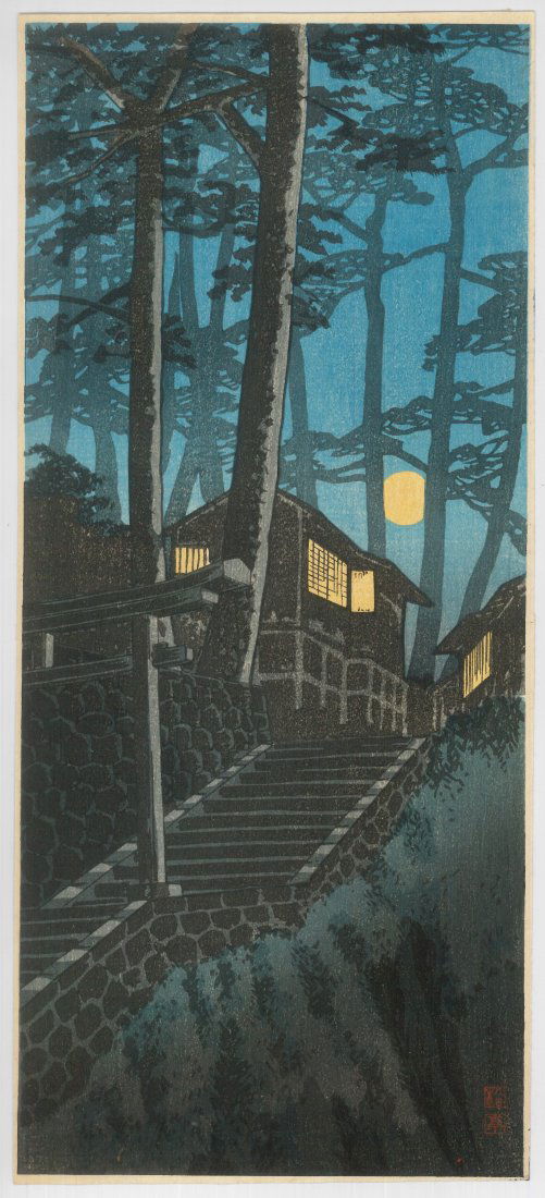 Takahashi Shotei: Shrine Stairway in the Moonlight (1 of 2)