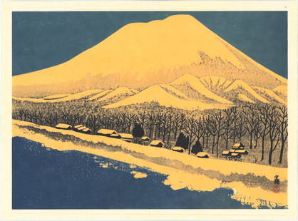 Shosuke Matsuo : Mt. Iwate: Artist: Shosuke Matsuo Title: "Mt. Iwate" Medium: Woodcut Size: (9.7.8x13.1/4in) Date: Showa era 1964 Place of Origin: Japan Paper Type: Washi Format: Horizontal