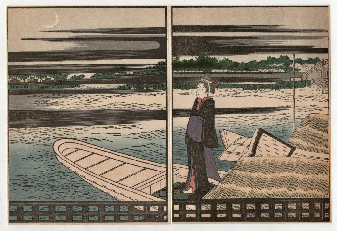 Kitagawa Utamaro Antique Diptych Woodblock Print (1 of 2)