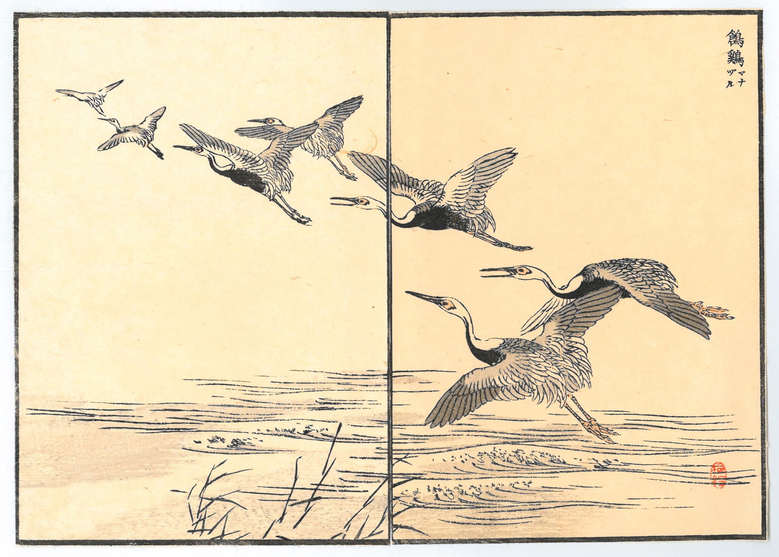 Diptych Woodblock Print by Kono Bairei : One Hundred Pictures of Birds (1 of 2)