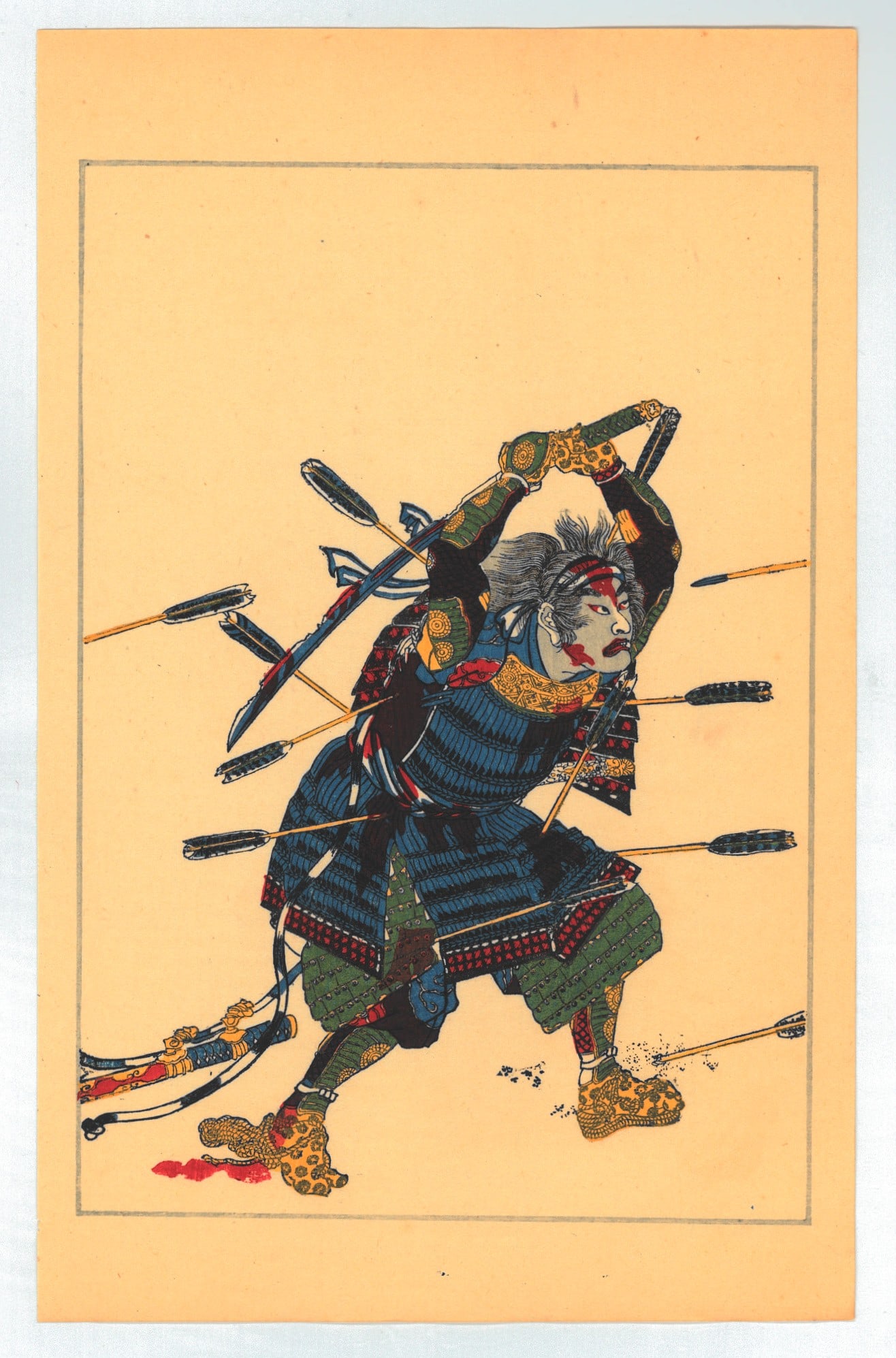 Utagawa Kuniyoshi : Fifty Heros of Japan Historical Character Ishikawa Hyosuke Kazumitsu: Artist: Utagawa Kuniyoshi (1797-1861). Title: " Ishikawa Sosuke Sadatomo at the Battle of Shizu-ga-mine in 1583" Date: Circa, 1917-1920 Taisho Period. Medium: Woodblock Print. Size: (9.1/2x6in). Paper