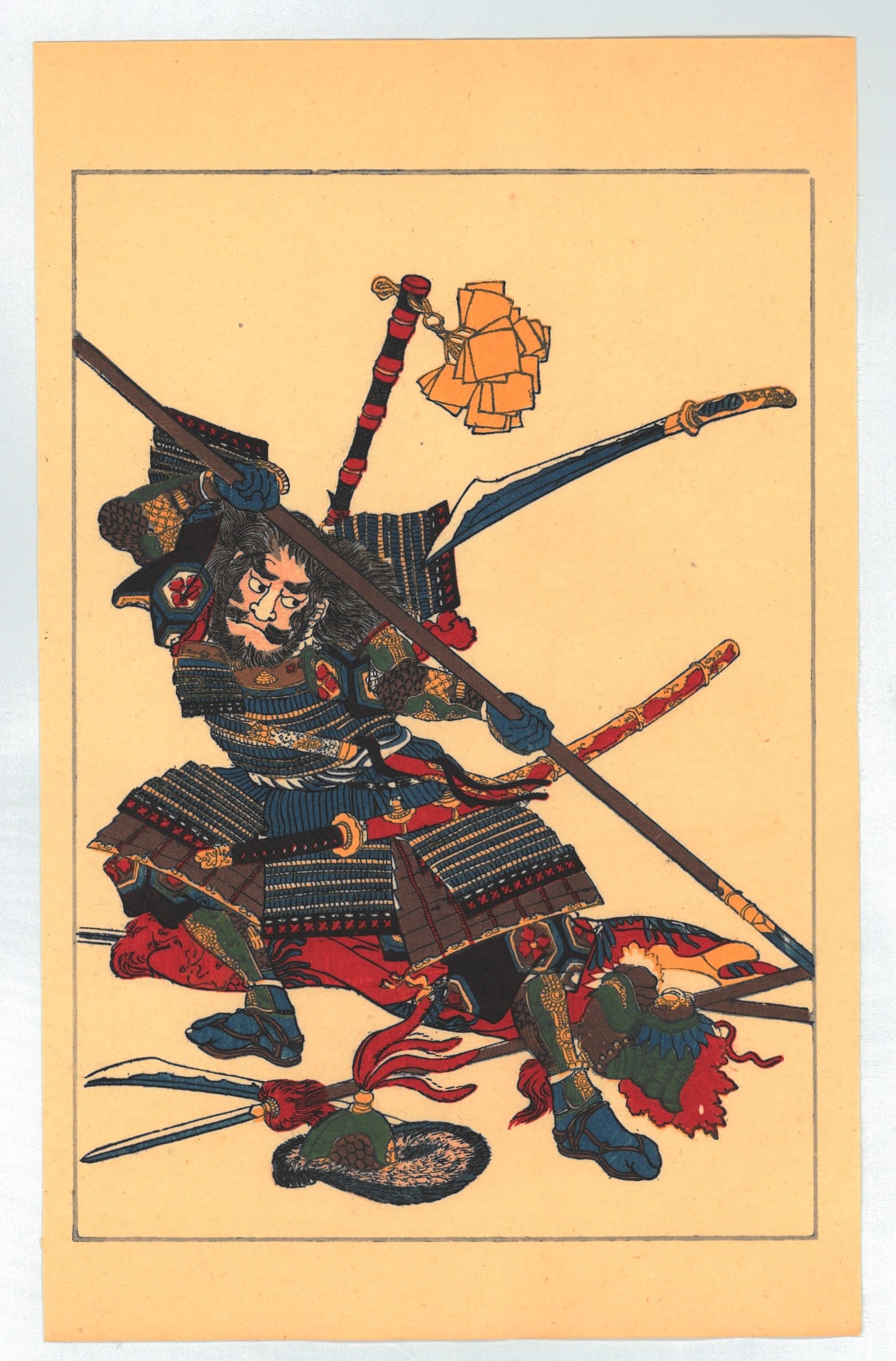 Utagawa Kuniyoshi : Fifty Heros of Japan Historical Character Kida Magobee Muneharu: Artist: Utagawa Kuniyoshi (1797-1861). Title: "Hida Magobei Masatoshi in armor but without helmet, in battle against the Chinese in Korea" Date: Circa, 1917-1920 Taisho Period. Medium: Woodblock Print