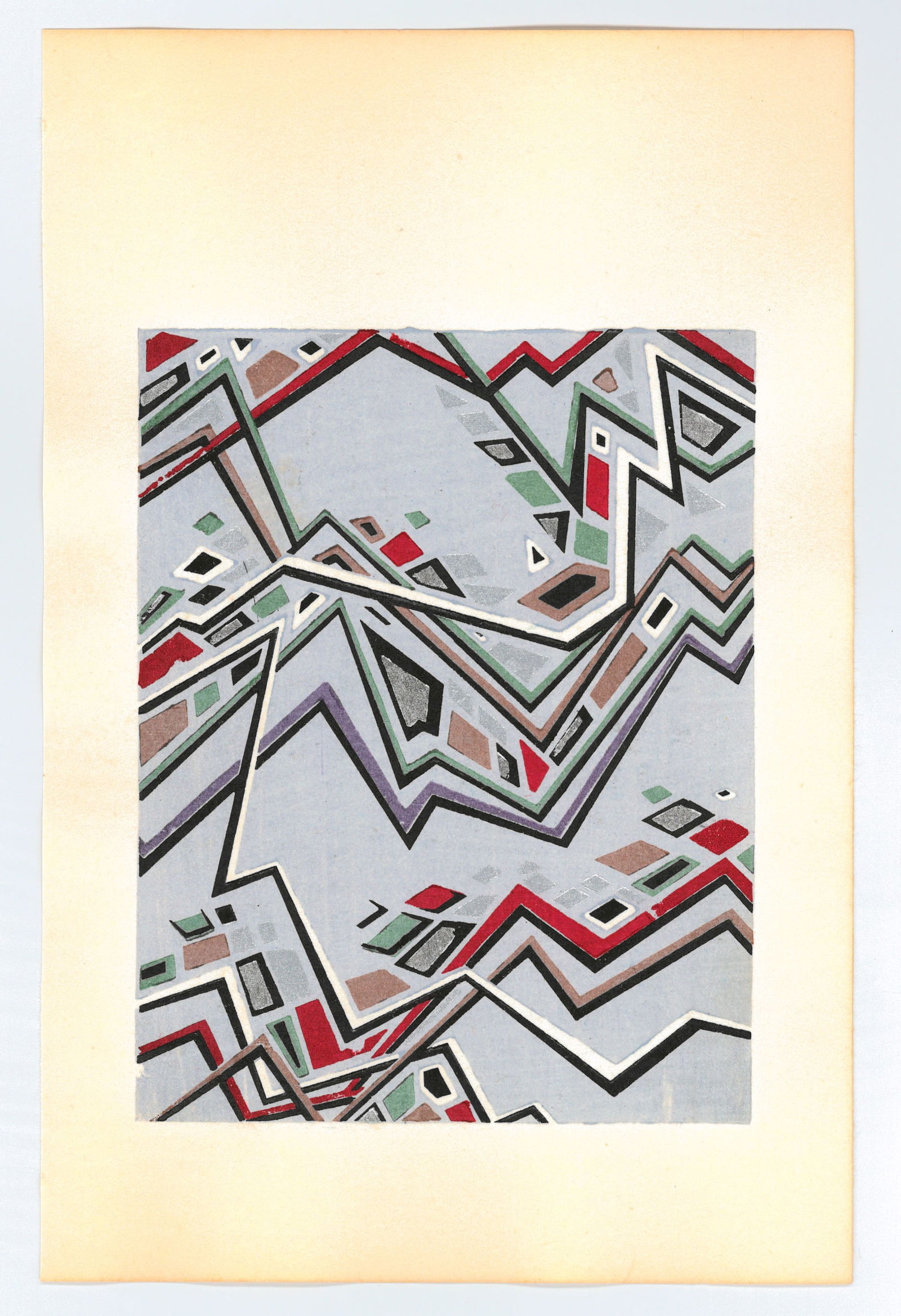 Shiko Munakata : Lake Inawashiro: Artist: Shiko Munakata. Title: "Lake Inawashiro" Medium: Japanese Color lithograph Print. Size: (11.7/8x11.1/4in) Date: 1964 Place of Origin: Japan. Paper Type: Thick Paper. Format: Vertical. Publishe