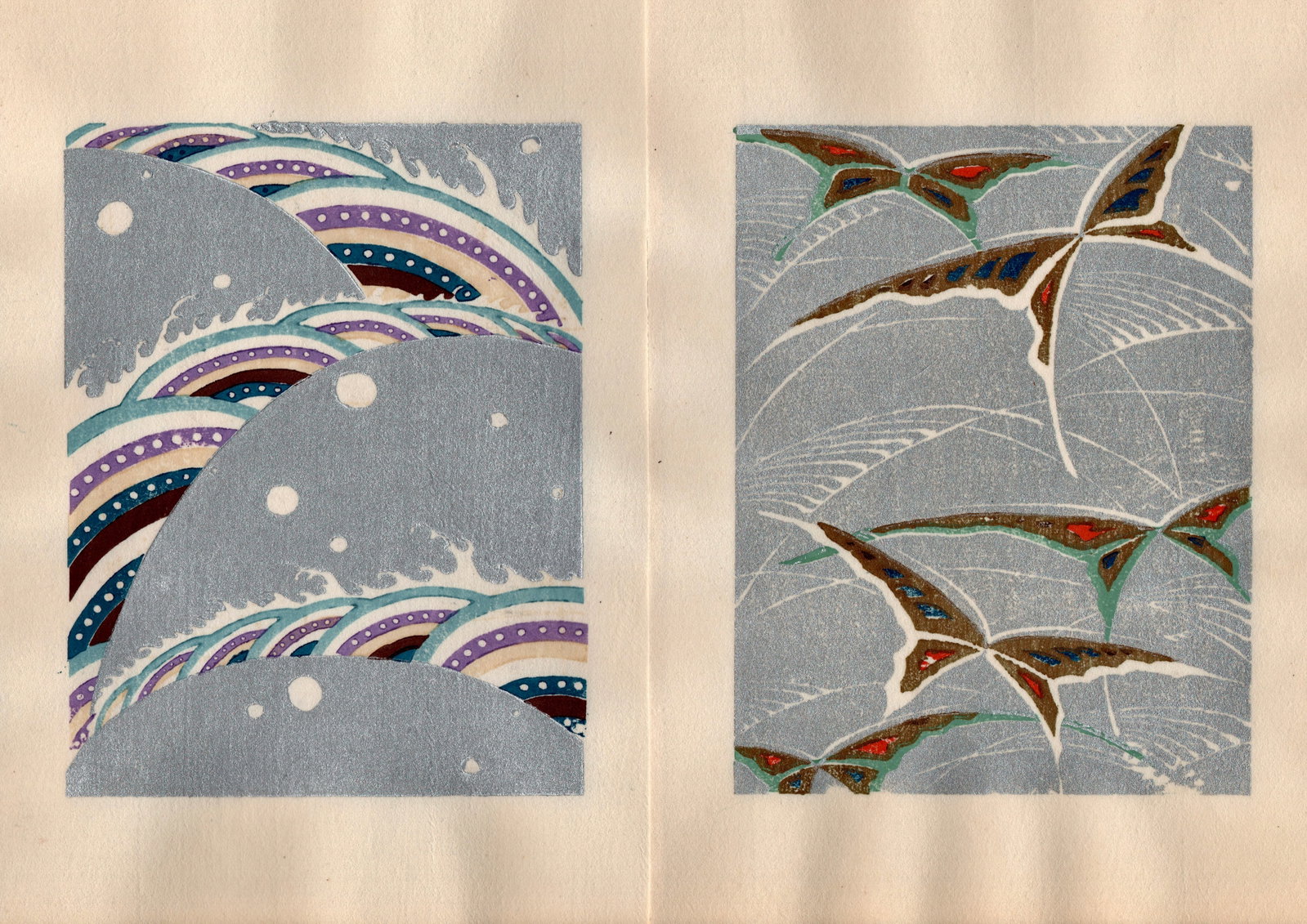 Shin-Bijutsukai Japanese Design Woodblock Print: "Shin-Bijutsukai "The New Monthly Magazine of Various Designs by Famous Artists". Publisher: Unsodo. Medium: Woodblock. Size: (Each Sheet 8.1/2x6in). Date: 1950-1970. Special Notes: Shin-Bijutsukai is