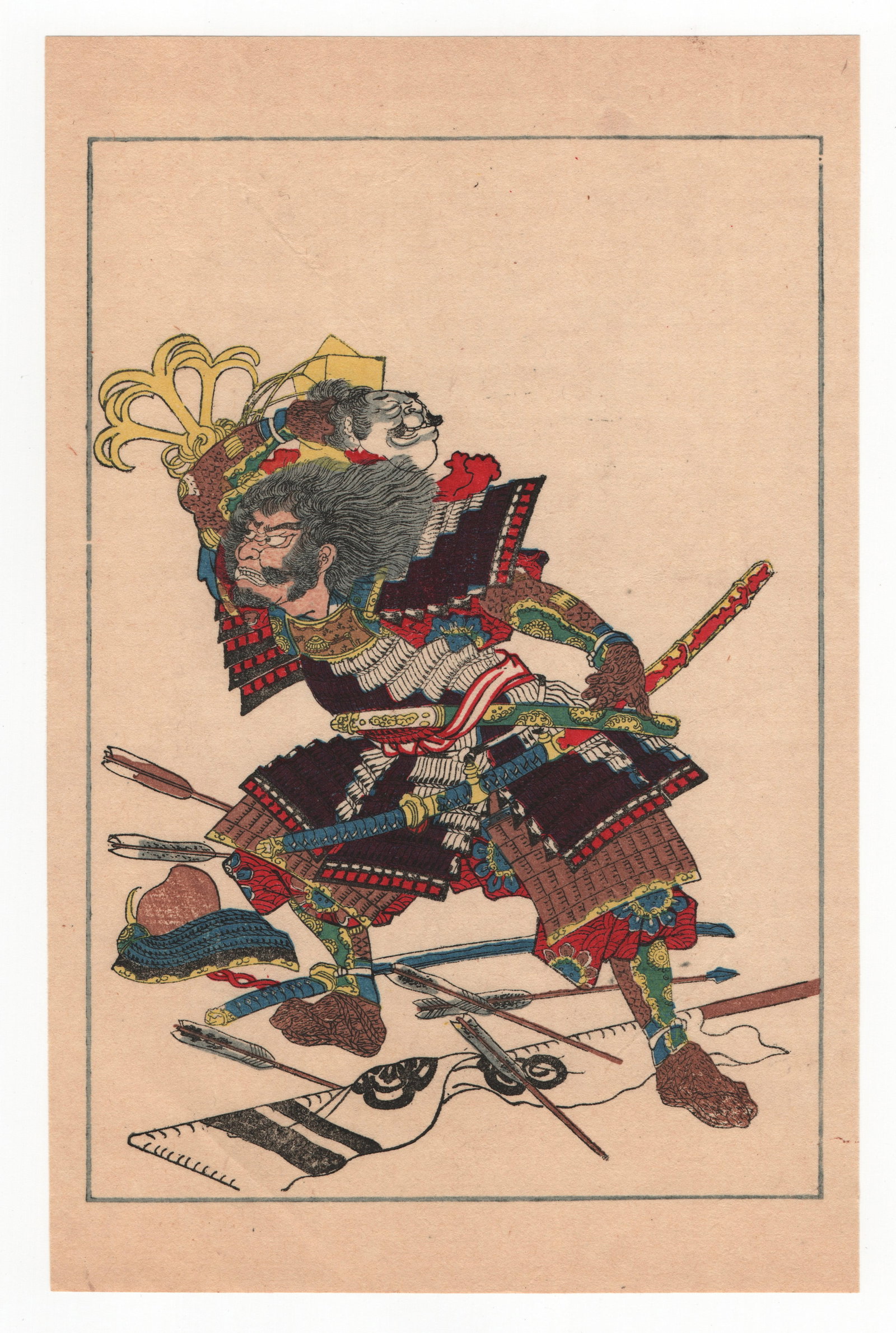 Utagawa Kuniyoshi : Fifty Heros of Japan Historical character Endo Kiemon Naotsugu: After, Utagawa Kuniyoshi. Title: "Endo Giemon Masatada about to hurl a severed head at Nobunaga" Date: Date: 1917, Taisho Period. Medium: Woodblock. Size: (9.1/2x6in). Paper Type: Mulberry. Place of O