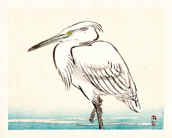 Kono Bairei : Heron in Shallow Mist