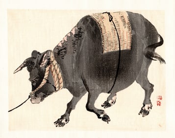 Kono Bairei : Black Ox with Woven Blanket