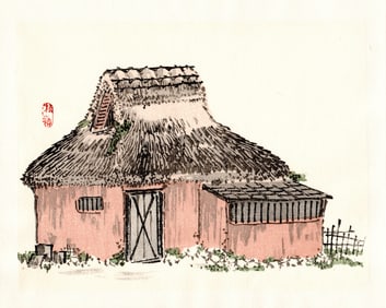 Kono Bairei : Thatched-Roof Dwelling Woodblock