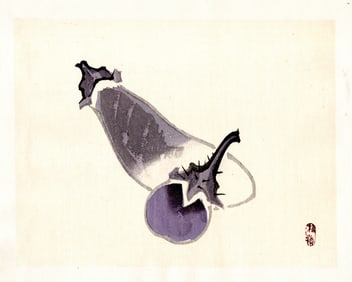 Kono Bairei : Two Eggplants Woodblock