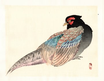 Kono Bairei : Resting Pheasant Woodblock