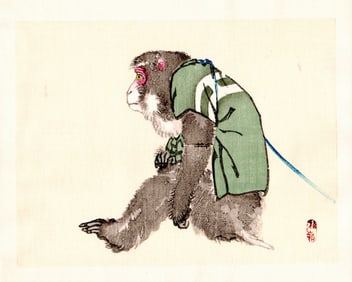 Kono Bairei : Seated Monkey in Green Garment Woodblock