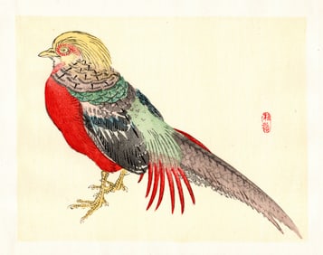 Kono Bairei : Golden Pheasant Woodblock