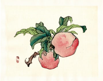 Kono Bairei : Ripe Peaches Woodblock