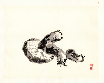 Kono Bairei : Fragmented Mushrooms Woodblock