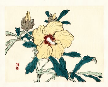 Kono Bairei : Yellow Hibiscus Woodblock