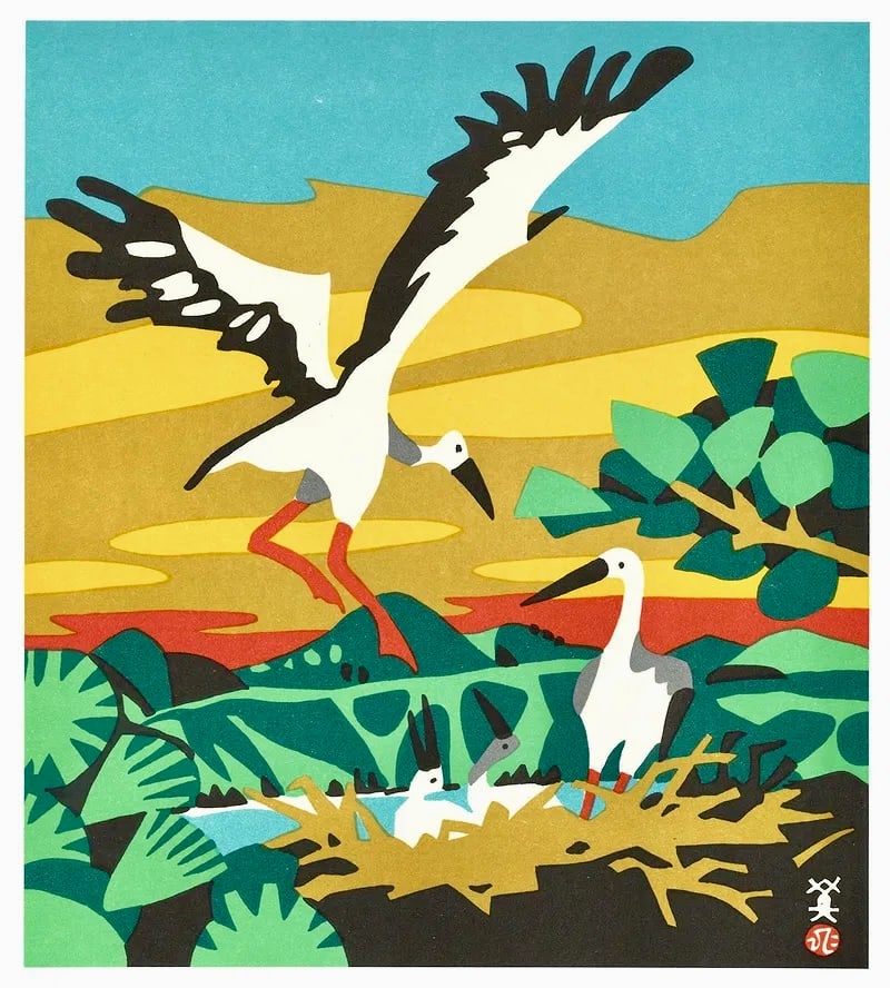 Kawanishi Hide : Kounotori in Toyooka Wings of Hope and the Nest of Return Offset Lithograph (1 of 3)