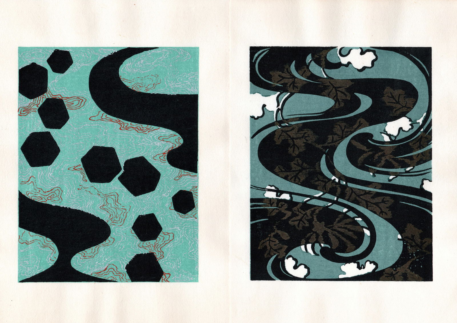 Shin-Bijutsukai Japanese Design Woodblock Print: "Shin-Bijutsukai "The New Monthly Magazine of Various Designs by Famous Artists" Publisher: Unsodo. Medium: Woodblock. Size: (Each Sheet (8.1/2x6in). Date: 1950-1970. Special Notes: Shin-Bijutsukai is