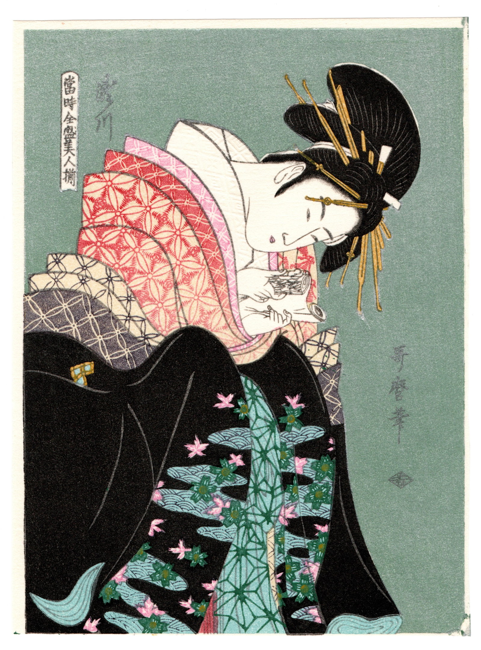 Kitagawa Utamaro : Takigawa Woodblock: Artist: Kitagawa Utamaro (1753–1806)). Title: "Takigawa" Medium: Woodblock reprint. Size: (7.1/2x5.1/2in). Publisher: Shinagawa Print Institute. Place of Origin: Kyoto. Date: Showa era. Paper Type: