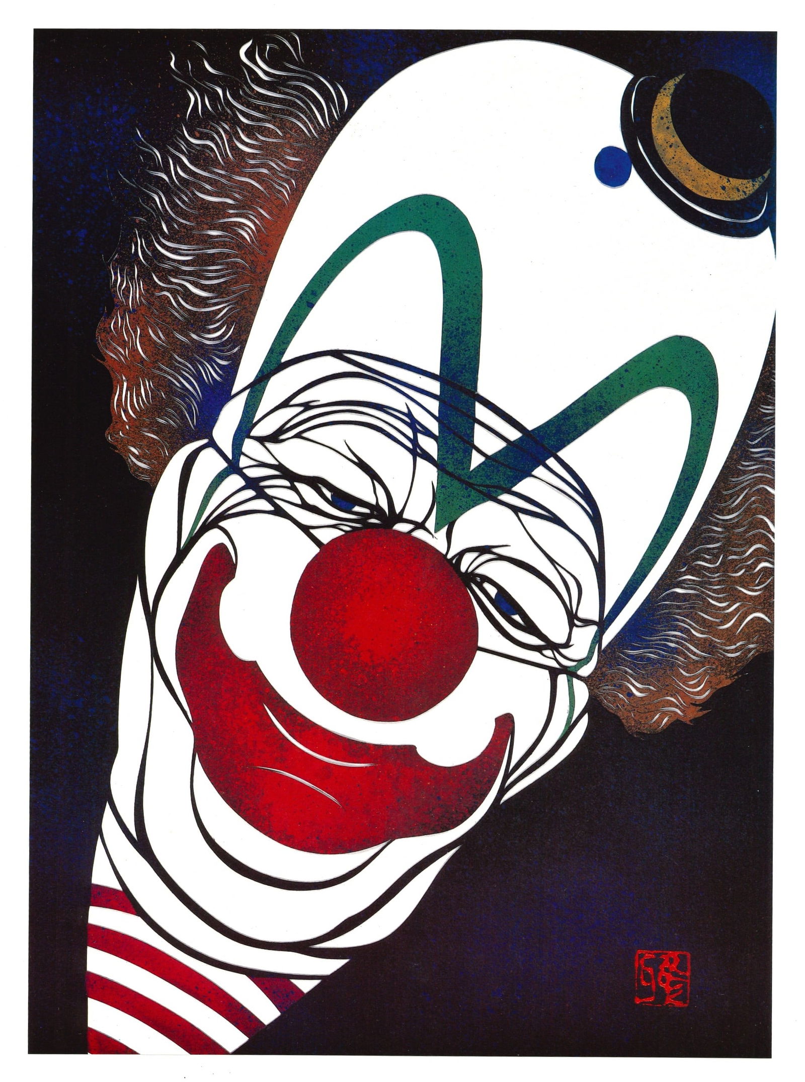 Masayuki Miyata : Clown with Green Brows and Red Smile Offset Lithograph (1 of 3)