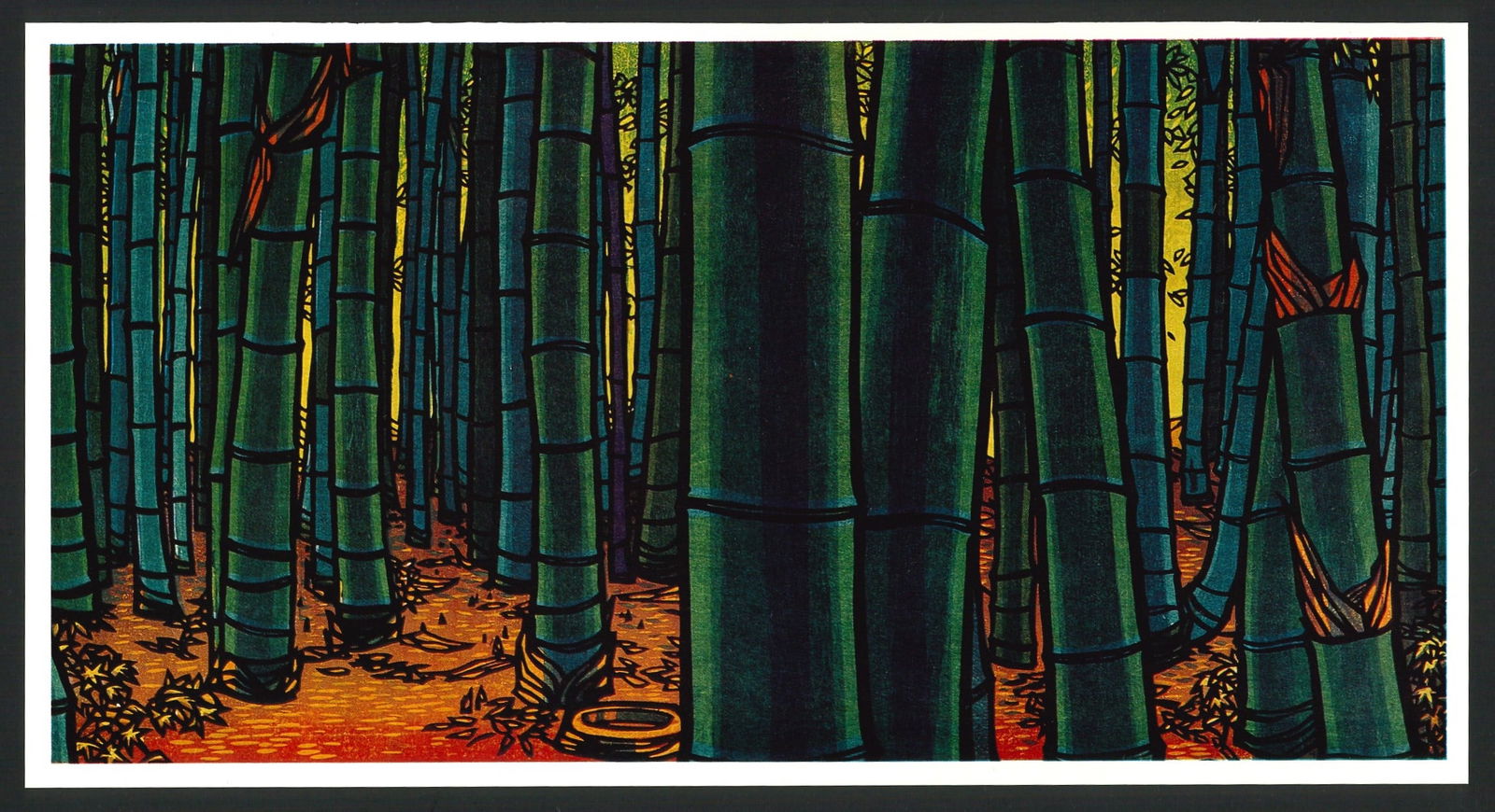 Clifton Karhu : Kokedera Offset Lithograph: Artist: Clifton Karhu (1927–2007) Title: "Kokedera" Size:(11x6in) Date: 1975. Medium: An Offset Lithographic high-quality reproduction of Clifton Karhu’s original woodblock design. Paper Type: Glo