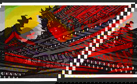 Clifton Karhu : Heian Shrine Offset Lithograph: Artist: Clifton Karhu (1927–2007) Title: "Heian Shrine" Size:((9x5in) Date: 1975. Medium: An Offset Lithographic high-quality reproduction of Clifton Karhu’s original woodblock design. Paper Type: