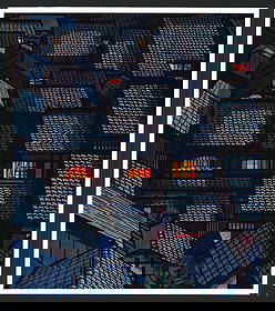 Clifton Karhu : Roofs Offset Lithograph: Artist: Clifton Karhu (1927–2007) Title: "Roofs" Size:(10.1/2x9.1/2in) Date: 1975. Medium: An Offset Lithographic high-quality reproduction of Clifton Karhu’s original woodblock design. Paper Type