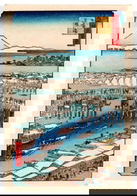 Ando Hiroshige : Nihonbashi Covered with Snow on a Clear Day Woodblock