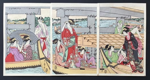 Utamaro Kitagawa : Beneath the Ryogoku Bridge Woodblock