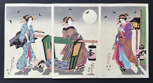 Keisai Eisen : Summer Night Lamp at Akiba Woodblock