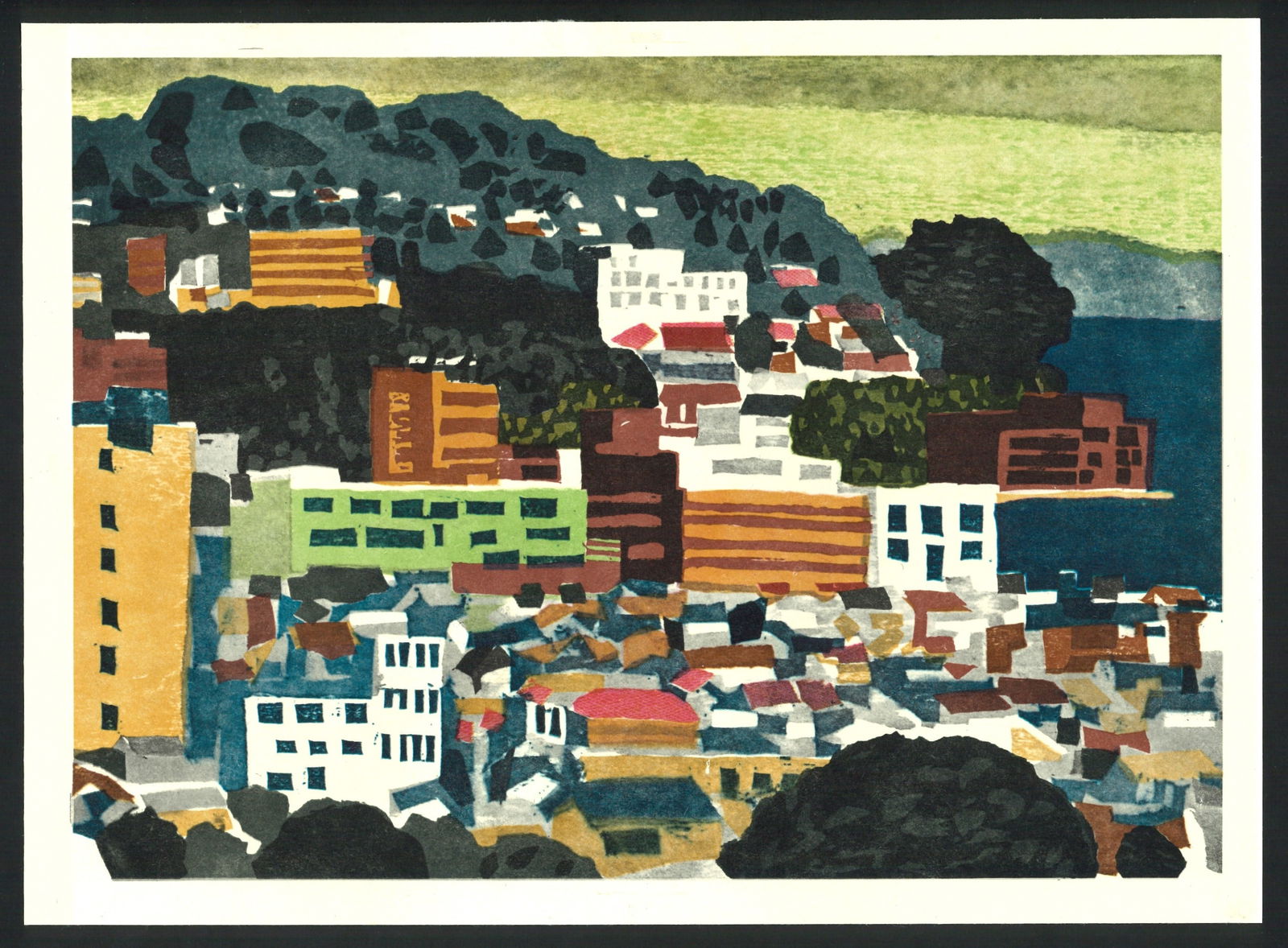 Kiyoshi Kawamura : Atami Hot Springs Offset Lithograph: Artist: Kiyoshi Kawamura. Title: "Atami Hot Springs" Medium: Offset Lithograph. Size: (9.7/8x13.1/2in). Date: Showa era 1964. Place of Origin: Japan. Paper Type: Thick Paper. Format: Horizontal, Never