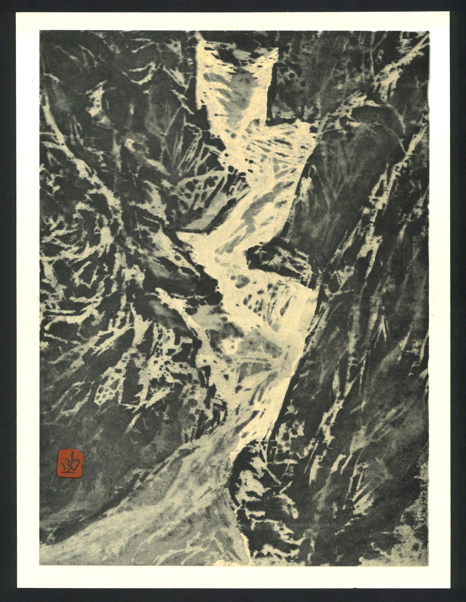 Sukenojyo Nagasaki : Kurobe Offset Lithograph: Artist: Sukenojyo Nagasaki Title: "Kurobe" Medium: Offset Lithograph. Size: (9.1/4x12.1/4in). Date: Showa era 1964. Place of Origin: Japan. Paper Type: Thick Paper. Format: Vertical, Never Framed. Ser