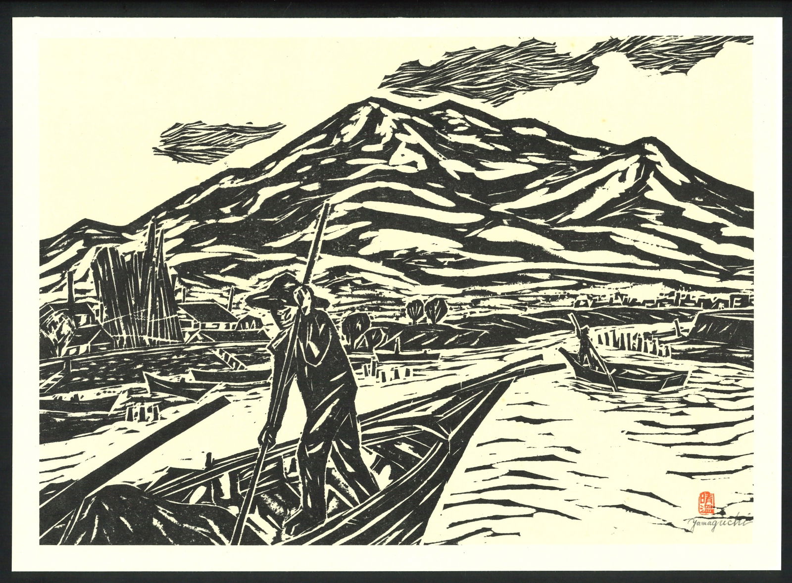 Seion Yamaguchi : Mt. Hakkoda Offset Lithograph: Artist: Seion Yamaguchi. Title: "Mt. Hakkoda" Medium: Offset Lithograph. Size: (9.7.8x13.1/2in). Date: Showa era 1964. Place of Origin: Japan. Paper Type: Thick Paper. Format: Horizontal, Never Framed