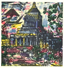 Shiko Munakata : The National Diet Building Offset Lithograph