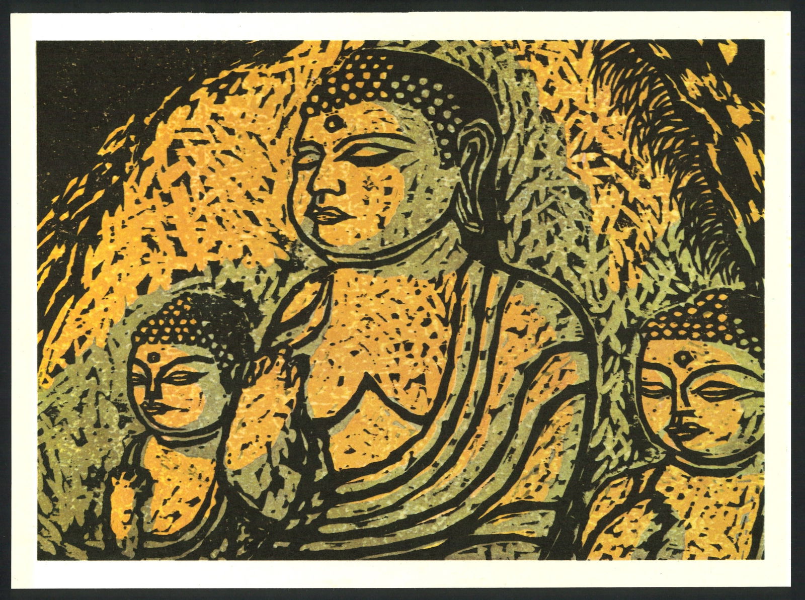Masao Eto : The Stone Buddha Group of Usuki Offset Lithograph: Artist: Masao Eto Title: "The Stone Buddha Group of Usuki" Medium: Offset Lithograph. Size: (9.7/813.1/4in). Date: Showa era 1964. Place of Origin: Japan. Paper Type: Thick Paper. Format: Horizontal,